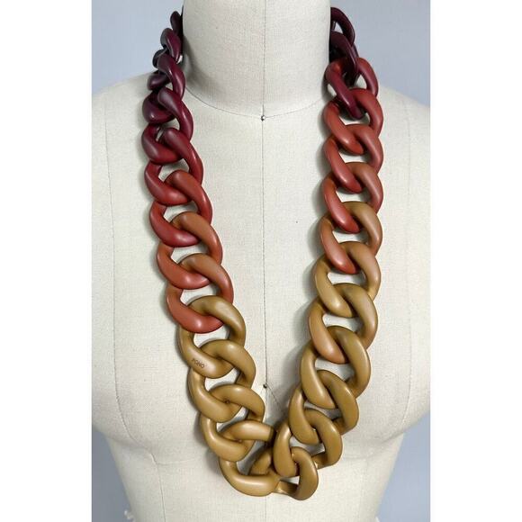 PONO by Joan Goodman Italian Resin Necklace Red Brown Tan 30" - Picture 2 of 6